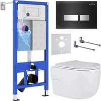 Унитаз подвесной Roxen Porto One Rimless 6 в 1 StounFix Dual Fresh 646666 (чёрное стекло)