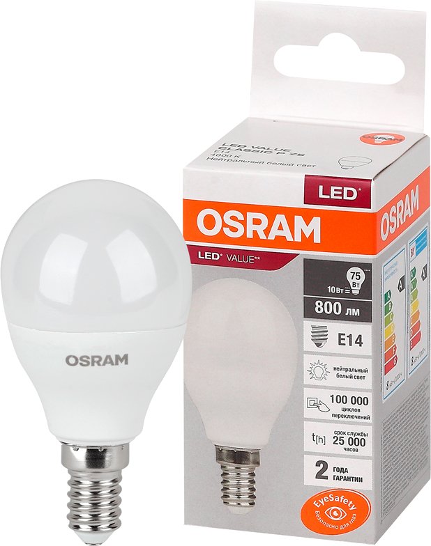 

Светодиодная лампочка Osram LED Value Р75 10Вт Е14 4000К