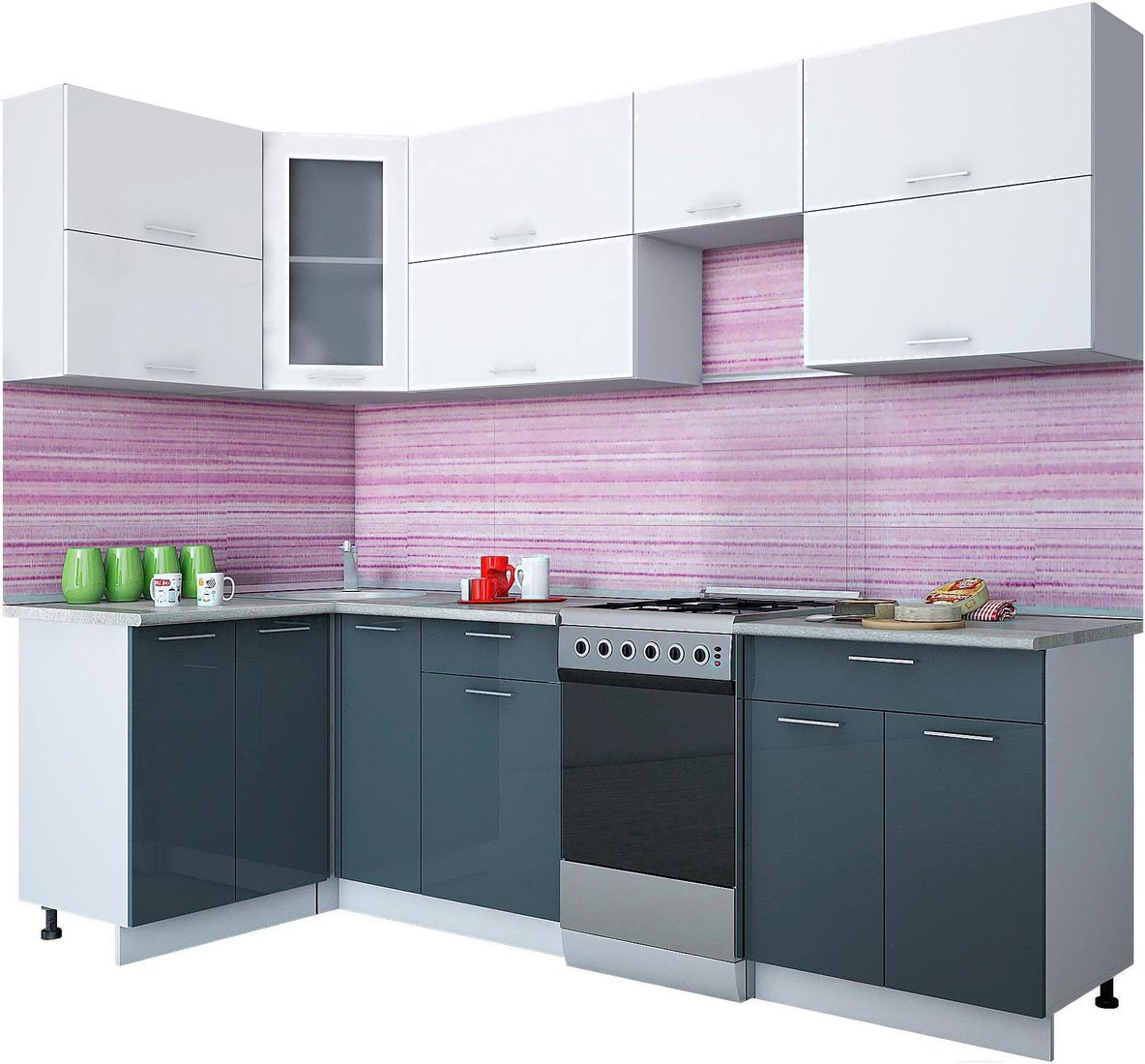 

Готовая кухня Интерлиния Мила Gloss 50-12x26 (белый/асфальт глянец)