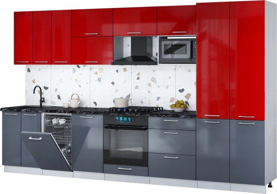 

Готовая кухня Интерлиния Мила Gloss 3.5-ПМ4 (асфальт глянец/красный глянец/кастилло темный)