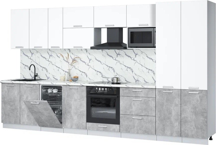 

Готовая кухня Интерлиния Мила Лайт 3.7-ПМ4 (белый платинум/бетон/белый гранит)