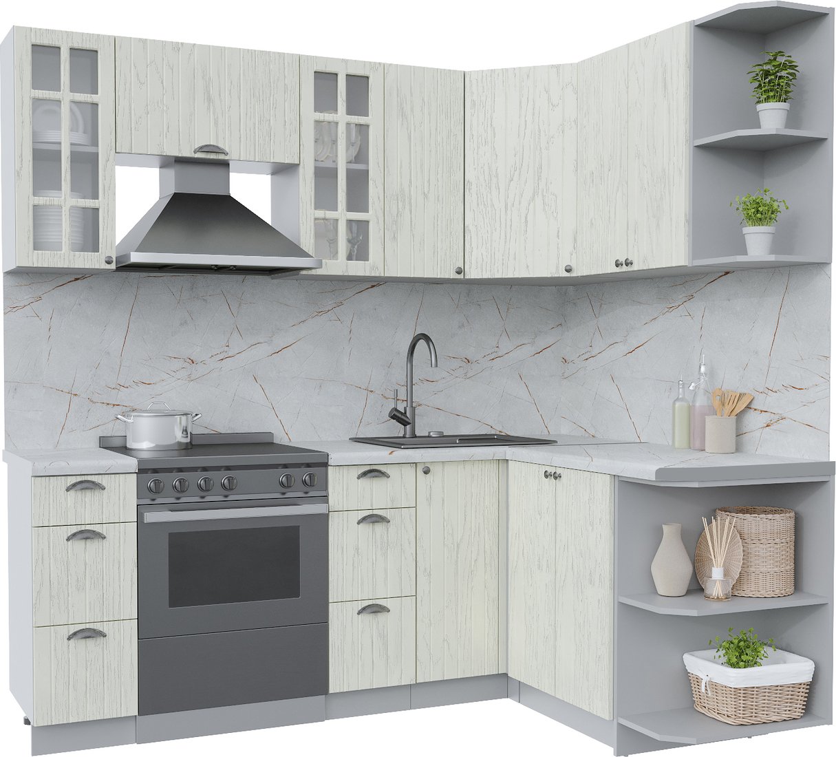 

Готовая кухня Интерлиния Берес 1.5x2.1 правая (дуб снежный/серый каспий)