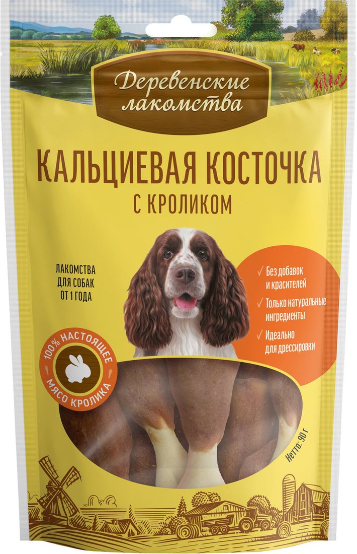 

Лакомство для собак Деревенские лакомства Кальциевая косточка с кроликом 90 г