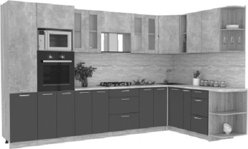 

Готовая кухня Интерлиния Мила 1.88x3.4 правая (бетон-антрацит-травертин)
