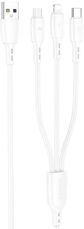 Кабель Borofone BX71 USB Type-A - Lightning / Micro-USB / USB-C (1 м, белый)