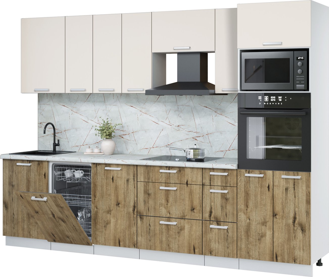 

Готовая кухня Интерлиния Мила Лайт 2.9-ПМ3 (персидский жемчуг/дуб веллингтон/серый каспий)