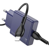 Сетевое зарядное Hoco N44 Lightning (титановый синий)