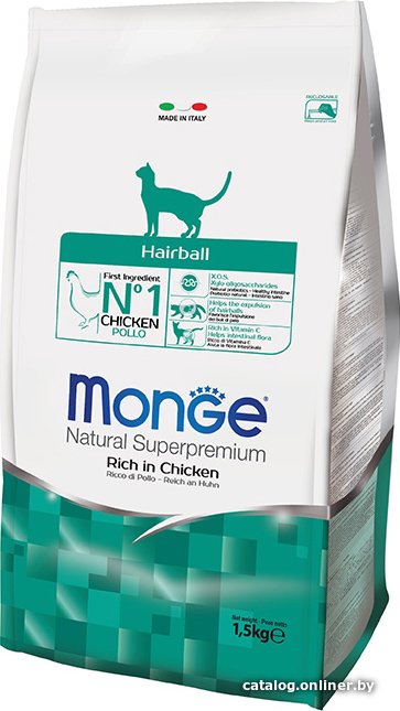 Сухой корм для кошек Monge Hairball Rich in Chicken 1.5 кг