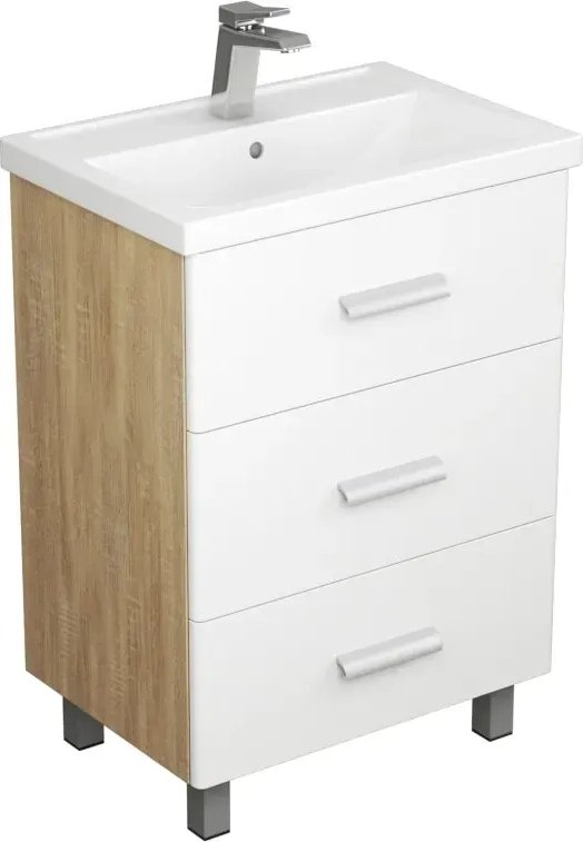 Uncoria Тумба с умывальником Гарда 60 + Kirovit Фостер 60 (белый/дуб сонома)