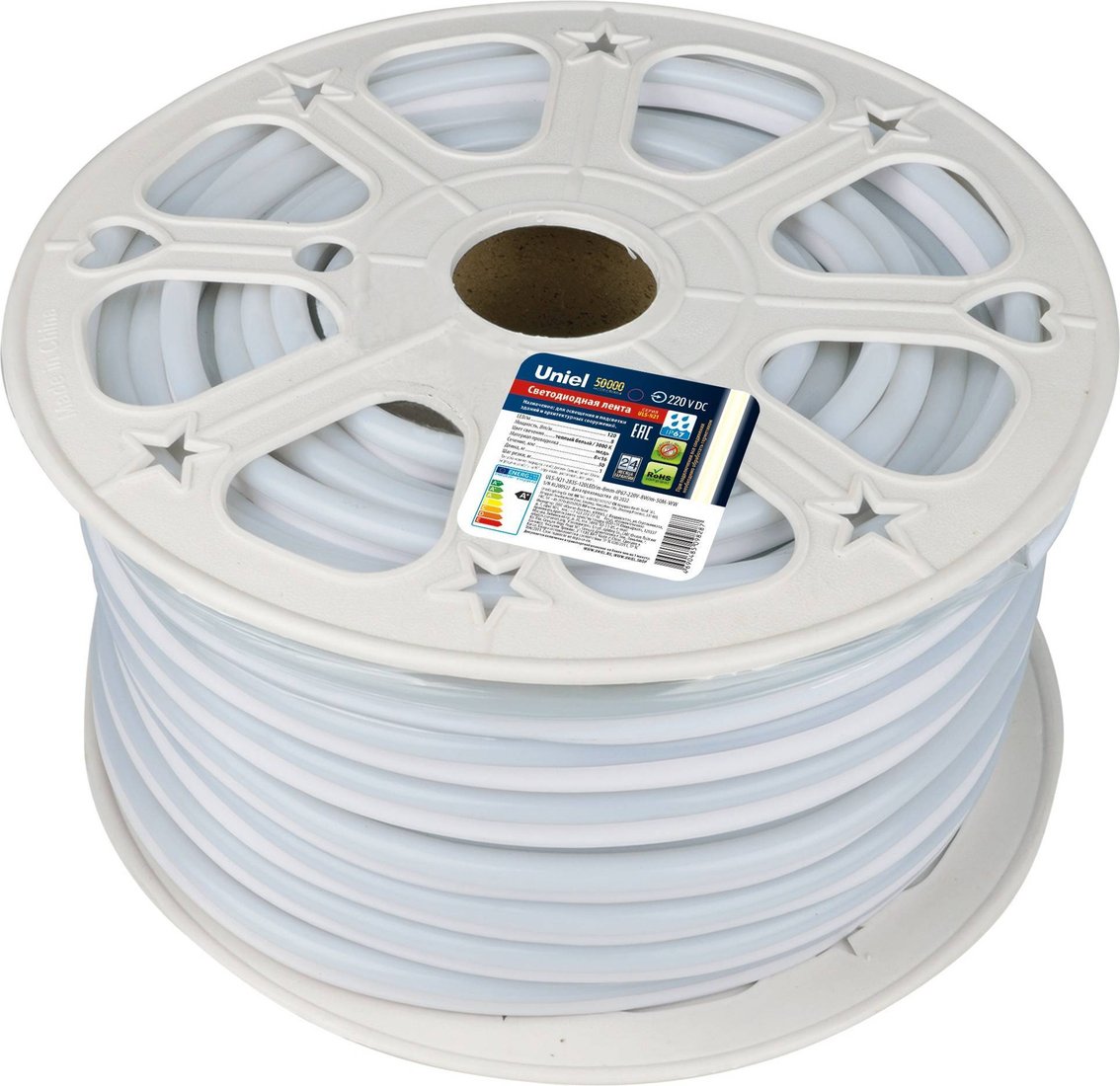 

Гибкий неон Uniel ULS-N21-2835-120LED/m-8mm-IP67-220V-8W/m-50M-WW