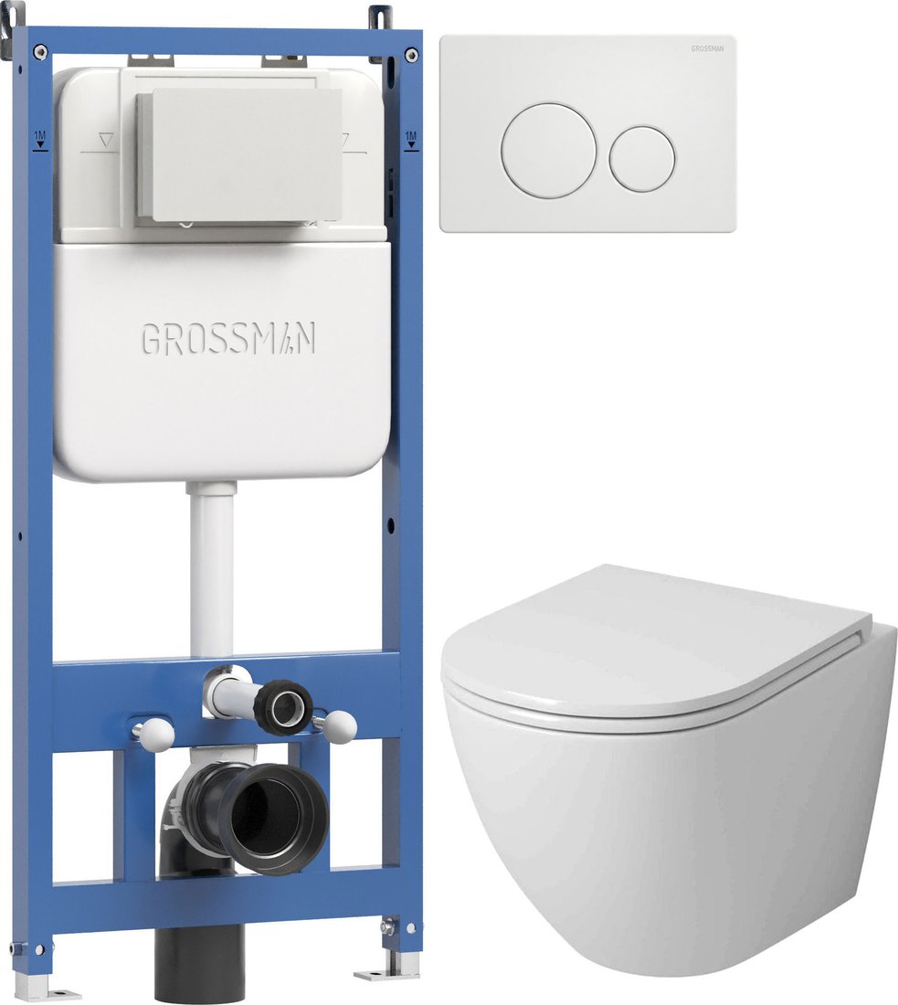 Унитаз подвесной Grossman GR-4455SQ + 900.K45.01.000 + Style 700.K45.05.01M.01M (белый матовый)
