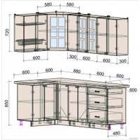 Готовая кухня Интерлиния Мила Деко 1.2x2.1 (индиго/индиго/опал светлый)