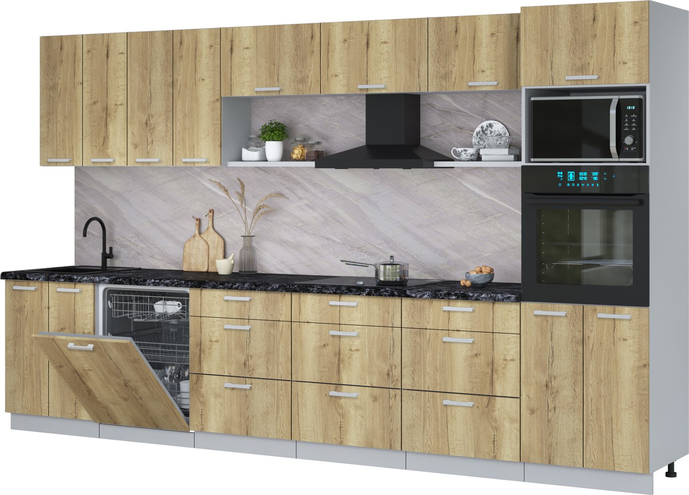 

Готовая кухня Интерлиния Мила Лайт 3.6-ПМ1-2 (дуб золотой/дуб золотой/кастилло темный)