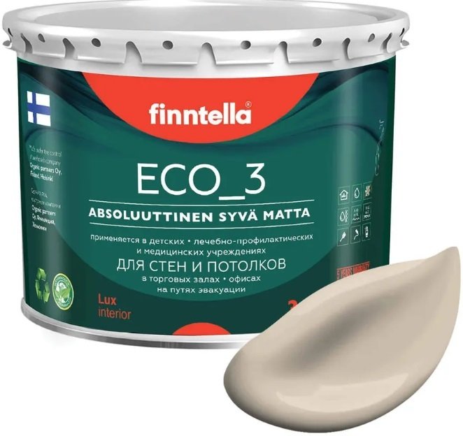 

Краска Finntella Eco 3 Wash and Clean Ruoko F-08-1-3-LG173 2.7 л (бежевый)