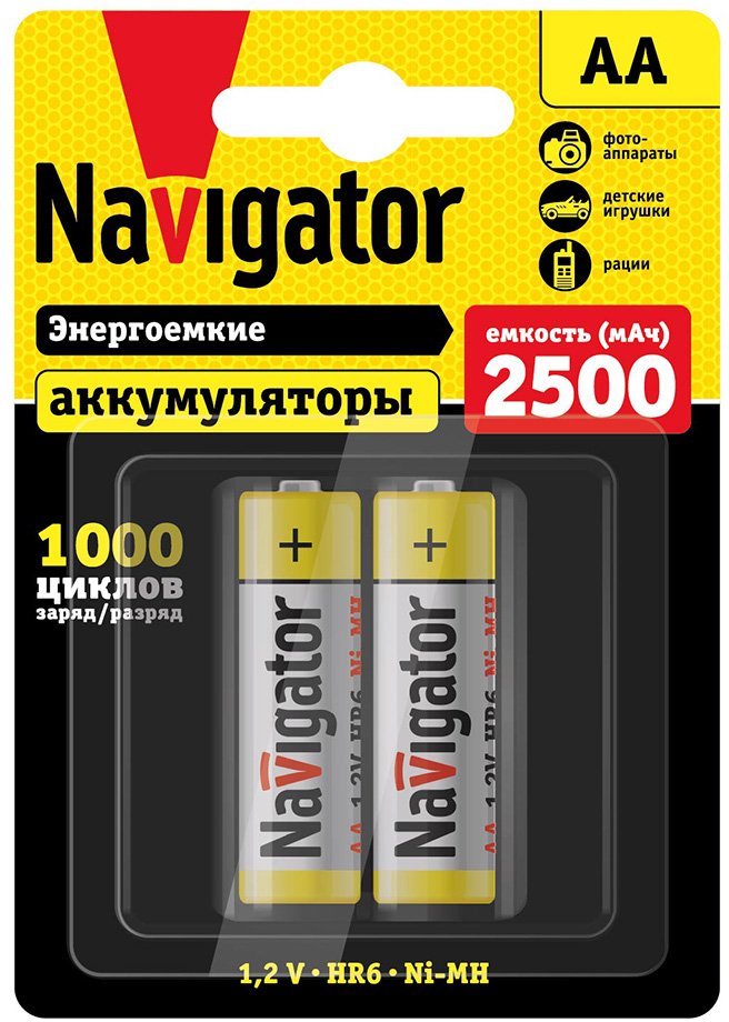 

Аккумулятор Navigator AA 2500mAh 2шт NHR-2500-HR6-BP2