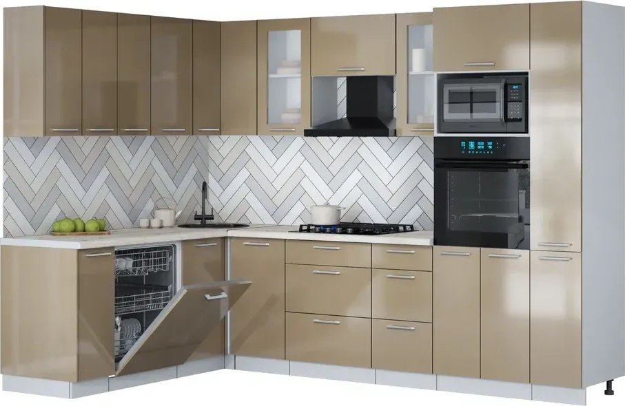 

Готовая кухня Интерлиния Мила Gloss 1.896х2.88 (капучино глянец/капучино глянец/бискайская сосна)