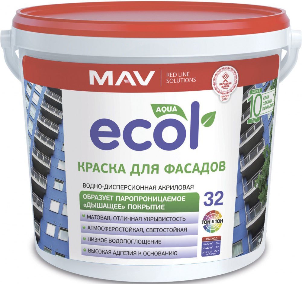 

Краска Ecol 32 ВД-АК-1032 фасадная 3 л (белый)