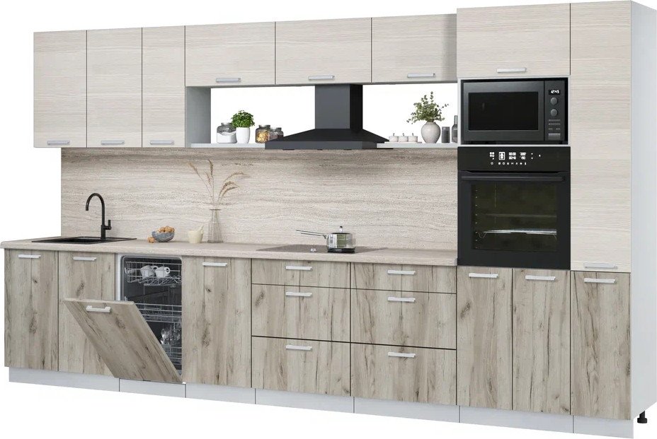 

Готовая кухня Интерлиния Мила Лайт 3.8-ПМ3 (вудлайн кремовый/дуб серый/травертин серый)