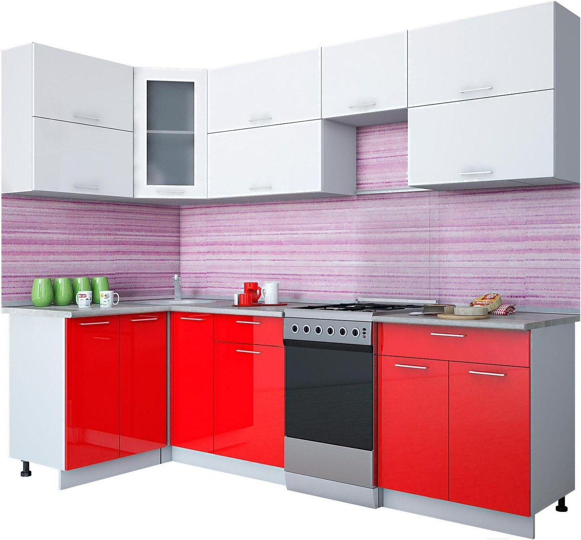 

Готовая кухня Интерлиния Мила Gloss 50-12x26 (белый/красный глянец)