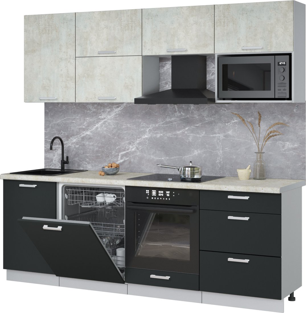 

Готовая кухня Интерлиния Мила Лайт 2.3-ПМ2 (бетон лайт/антрацит/опал светлый)