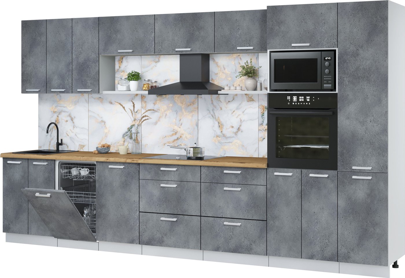 

Готовая кухня Интерлиния Мила Лайт 3.7-ПМ3 (бетон портленд/бетон портленд/дуб бунратти)