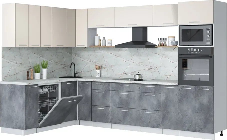 

Готовая кухня Интерлиния Мила Лайт 1.896х3.18 (персидский жемчуг/бетон портленд/серый каспий)