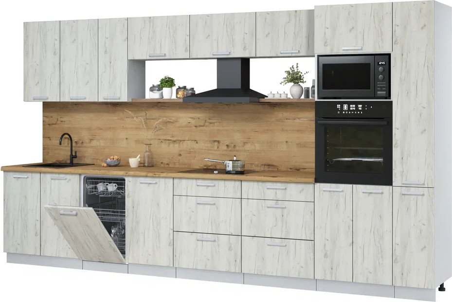 

Готовая кухня Интерлиния Мила Лайт 3.8-ПМ3 (дуб белый/дуб белый/дуб бунратти)