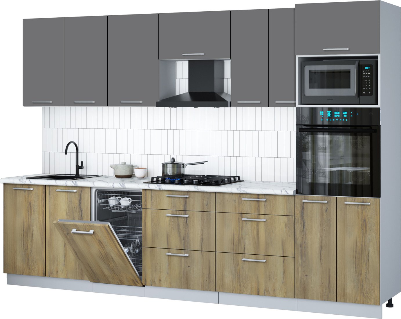 

Готовая кухня Интерлиния Мила Gloss 3.05-ПМ3 (дуб вотан/серый/белый гранит)