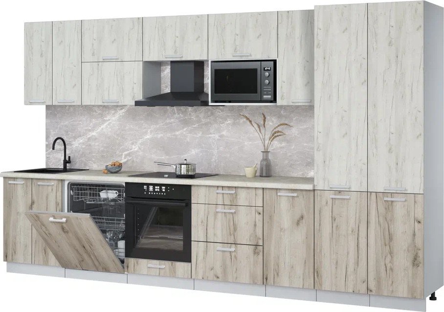 

Готовая кухня Интерлиния Мила Лайт 3.6-ПМ2 (дуб белый/дуб серый/опал светлый)