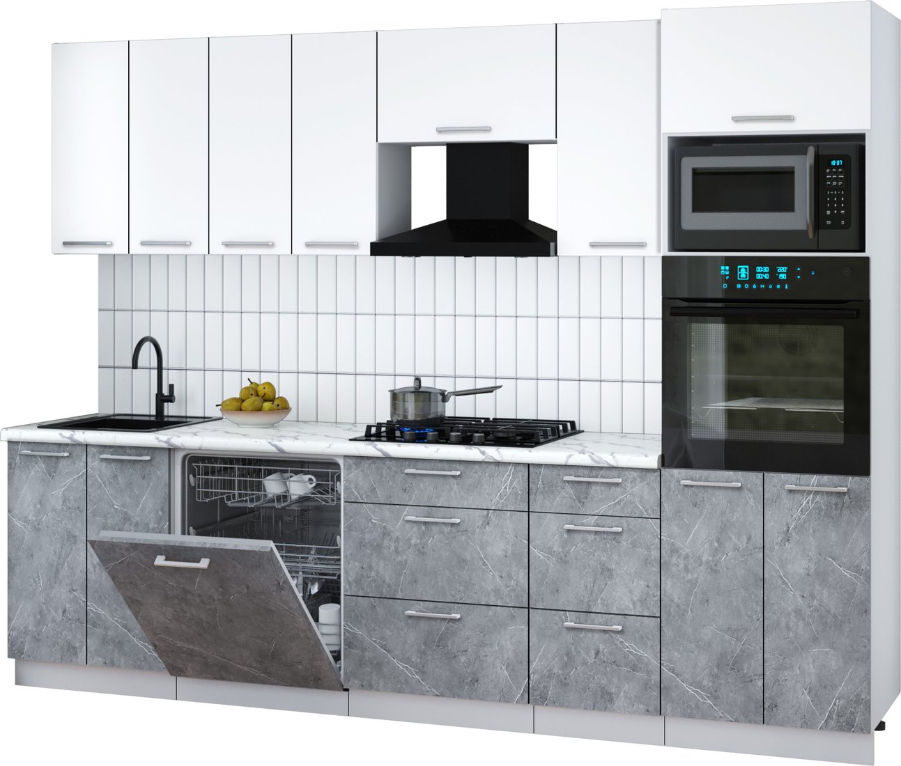 

Готовая кухня Интерлиния Мила Gloss 2.8-ПМ1 (керамика/белый/белый гранит)