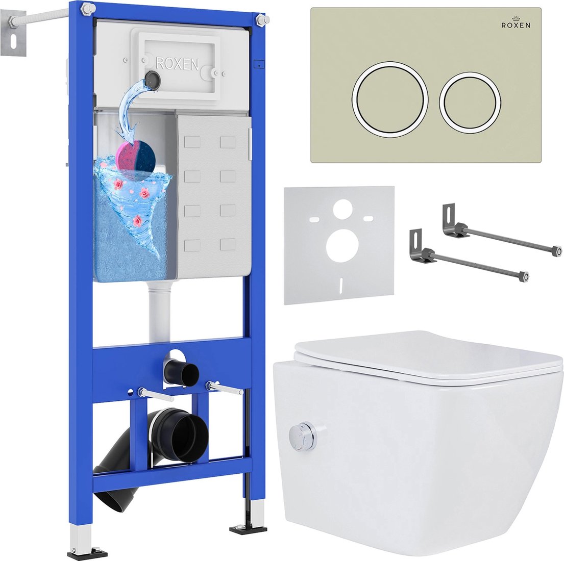 

Унитаз подвесной Roxen Cube bidet в комплекте с инсталляцией StounFix Dual Fresh 6 в 1 966246 (кнопка: бежевый)