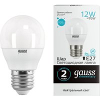 Светодиодная лампочка Gauss Elementary Шар 12Вт E27 4100K 53222