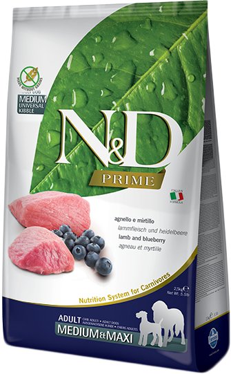 

Сухой корм для собак Farmina N&D Prime Lamb & Blueberry Adult Medium & Maxi (Ягненок с черникой) 2.5 кг