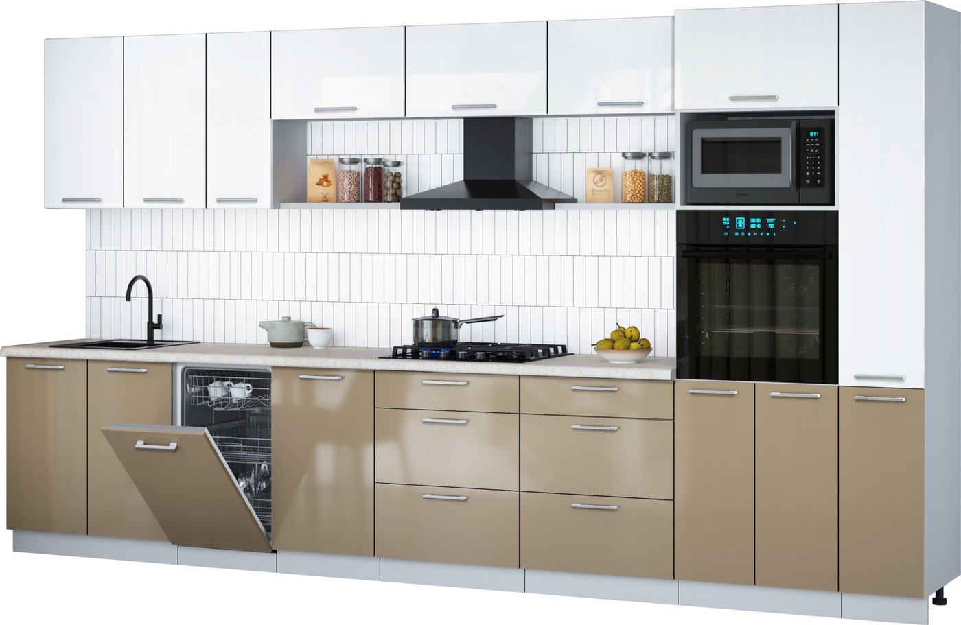 

Готовая кухня Интерлиния Мила Gloss 3.8-ПМ3 (капучино глянец/белый глянец/опал светлый)