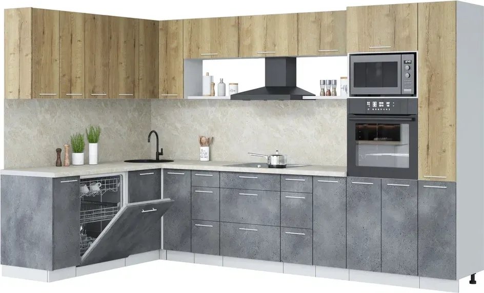 

Готовая кухня Интерлиния Мила Лайт 1.896х3.28 (дуб золотой/бетон портленд/опал светлый)