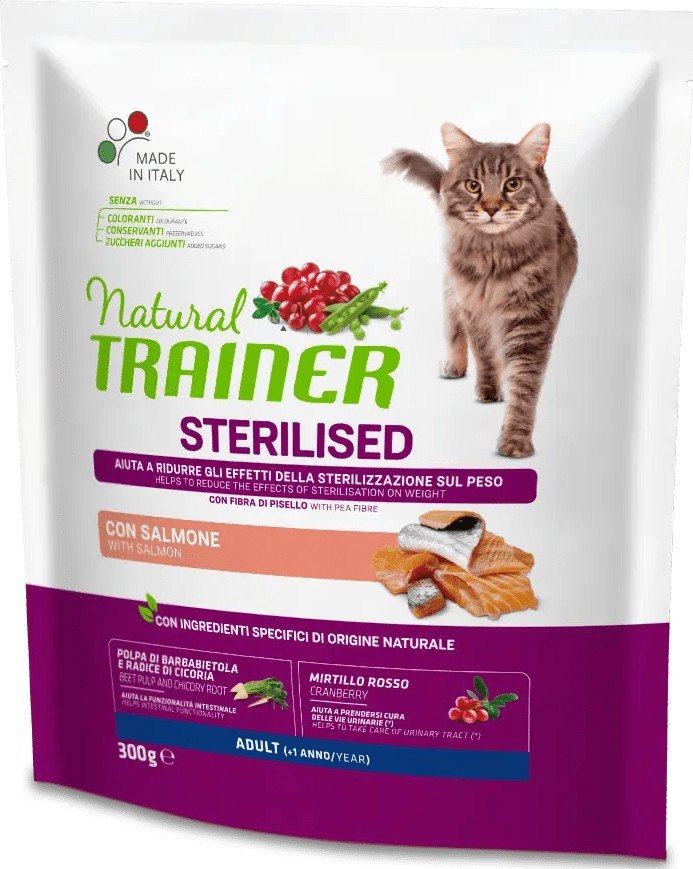 Сухой корм для кошек Trainer Natural Sterilised Корм сухой для стерилизованных кошек и кастрированных котов с лососем 300 г