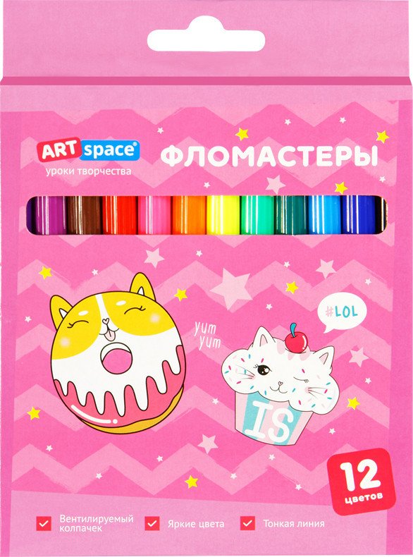 

Фломастеры ArtSpace Кот-сластена WP12_26988 (12 цв)
