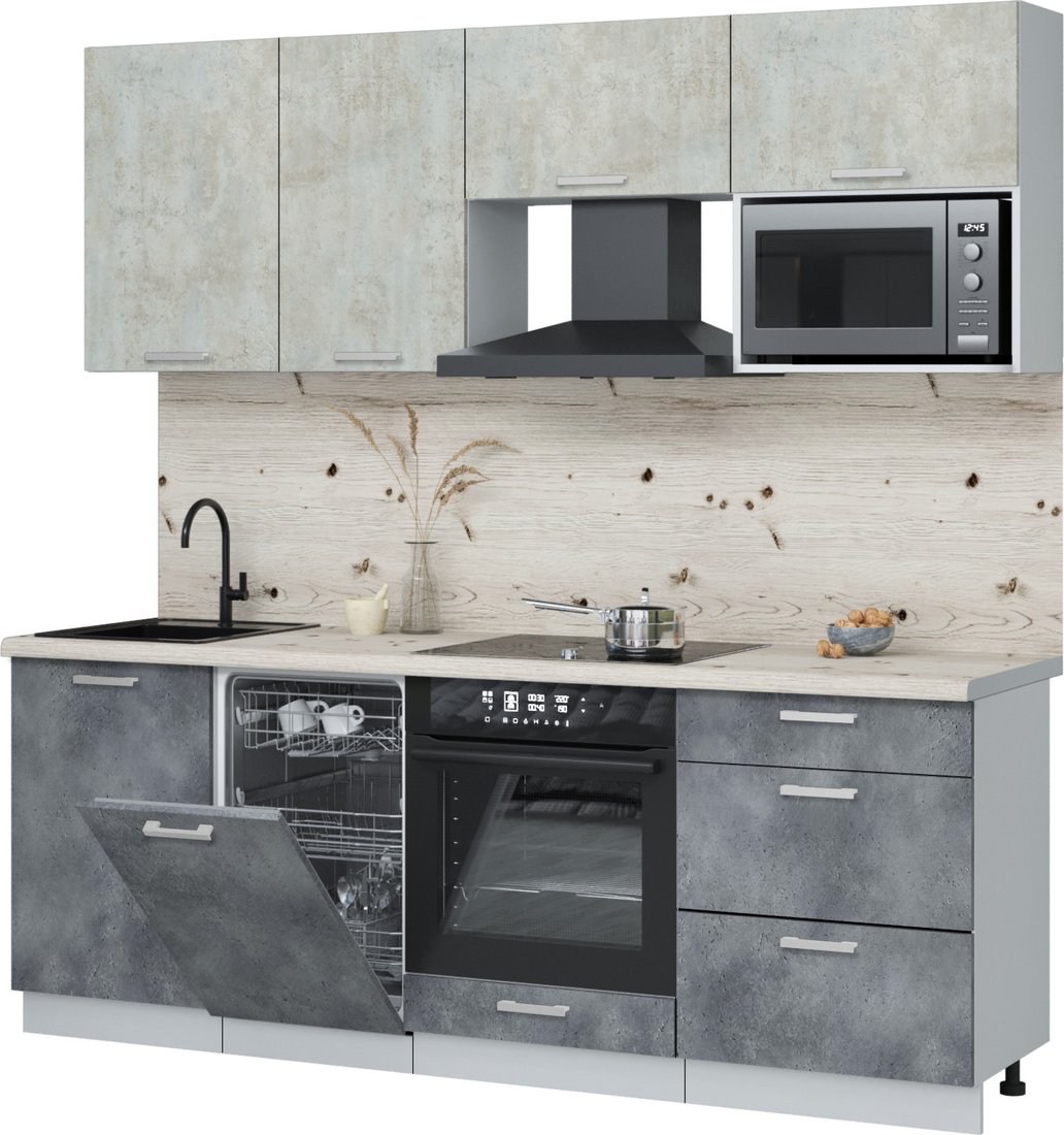 

Готовая кухня Интерлиния Мила Лайт 2.15-ПМ4 (бетон лайт/бетон портленд/бискайская сосна)