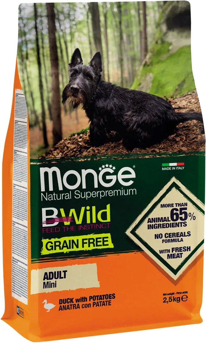 

Сухой корм для собак Monge BWild Grain Free Mini Adult Duck with Potatoes 2.5 кг