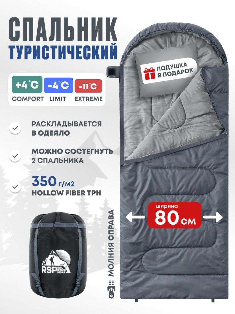 

Спальный мешок RSP Outdoors Sleep 350 R (серый, 220x80см, молния справа)