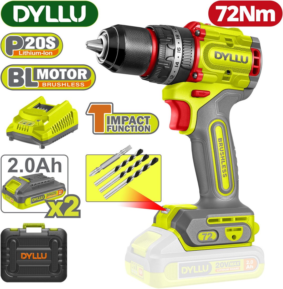 

Ударная дрель-шуруповерт Dyllu DTCDP7281 (с 2-мя АКБ, кейс)