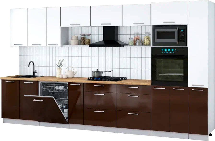 

Готовая кухня Интерлиния Мила Gloss 3.8-ПМ1 (шоколад глянец/белый/дуб бунратти)