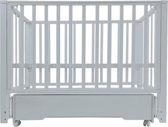 Классическая детская кроватка Indigo Norden универсальный маятник+колеса, ящик (массив березы, серый)