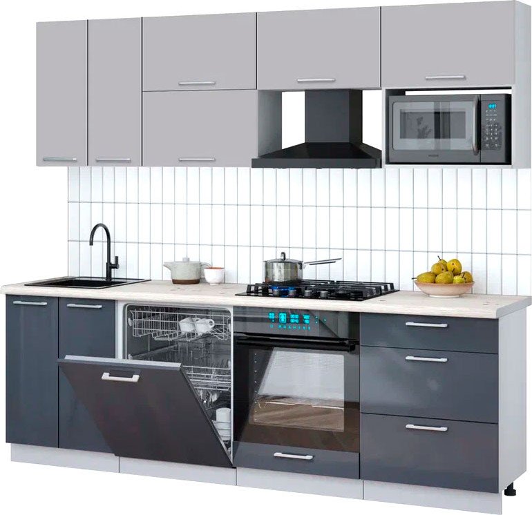 

Готовая кухня Интерлиния Мила Gloss 2.4-ПМ2 (асфальт глянец/грей/бискайская сосна)