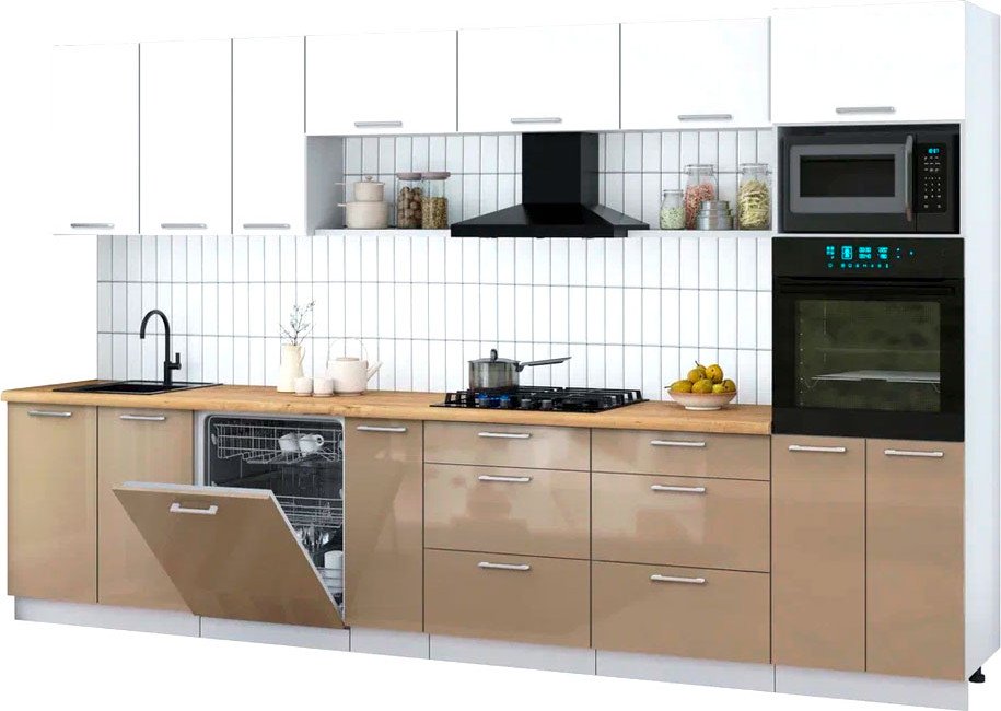 

Готовая кухня Интерлиния Мила Gloss 3.5-ПМ1-2 (капучино глянец/белый/дуб бунратти)