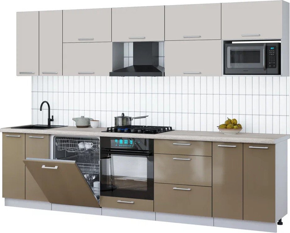 

Готовая кухня Интерлиния Мила Gloss 3.0-ПМ2 (капучино глянец/кашемир/травертин серый)