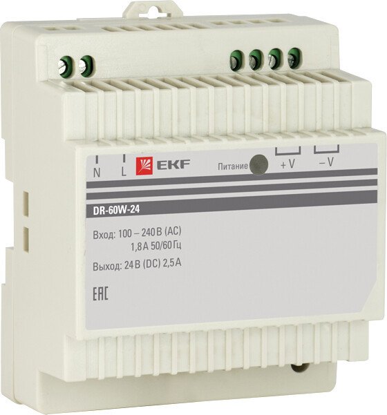 

Блок питания на DIN-рейку EKF PROxima DR-60W-24