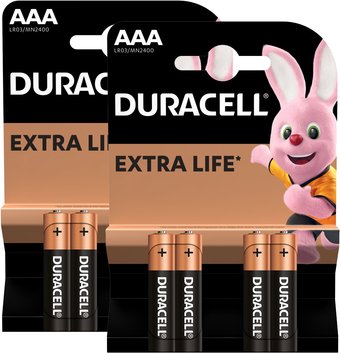 Батарейка DURACELL AAA LR03/MN2400 4 шт. LR03-4BL (2 упаковки)