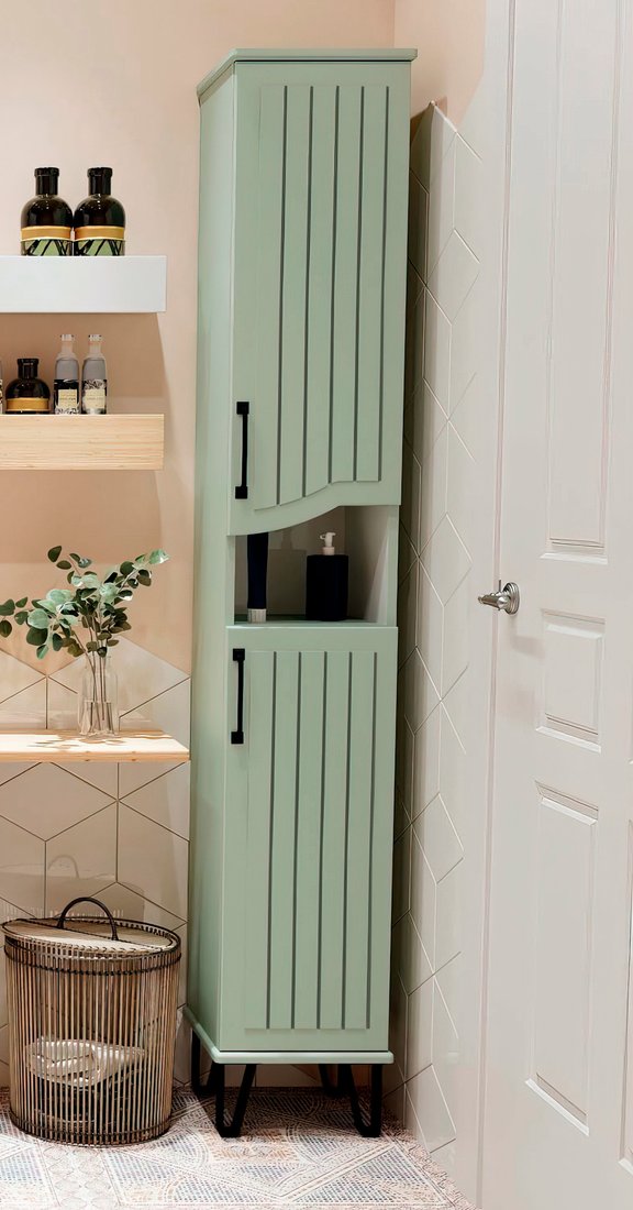 

Runo Шкаф-пенал для ванной Марсель 30 правый (напольный, мята)