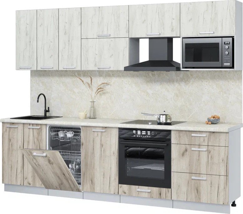 

Готовая кухня Интерлиния Мила Лайт 2.7-ПМ4 (дуб белый/дуб серый/опал светлый)